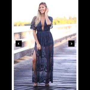 Blue lace romper dress